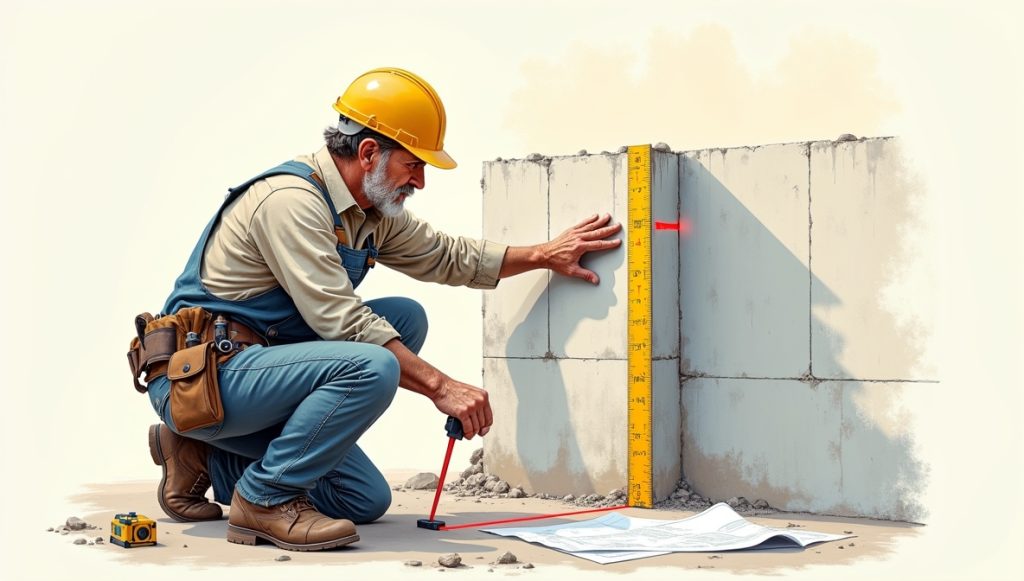 Falkoszorú kimérése lézeres szintezővel krétajelölésekkel zsaluzat pontos elhelyezéséhez